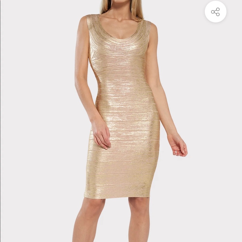 Herve Leger Metallic Scoop Neck Bandage Dress